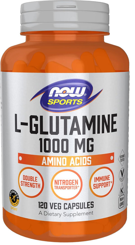 NOW Foods L-Glutamine Double Strength 1,000mg Amino Acid Supplement - 120 Veg Capsules for Sports Nutrition