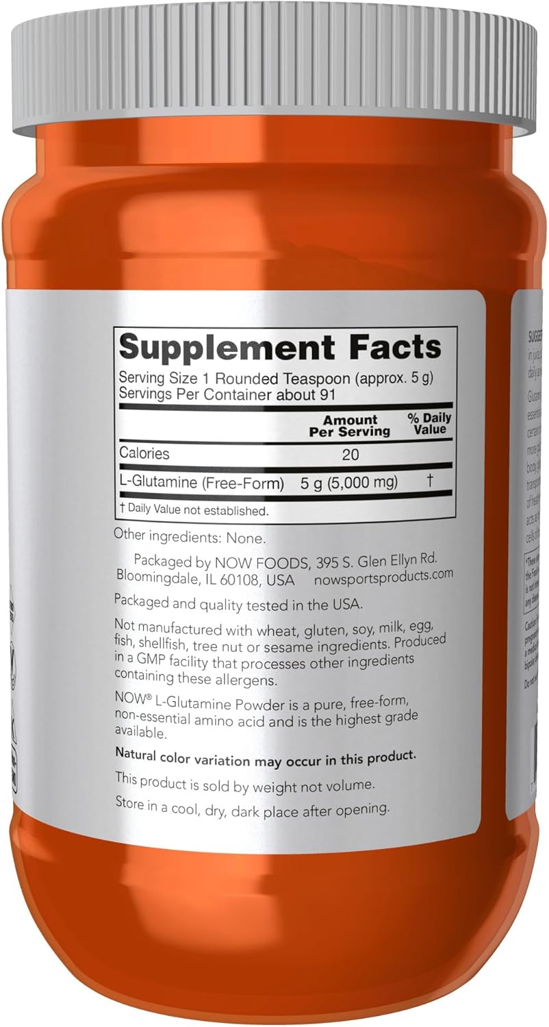 NOW Foods L-Glutamine Pure Powder 1lb - Amino Acid Nitrogen Transporter for Sports Nutrition