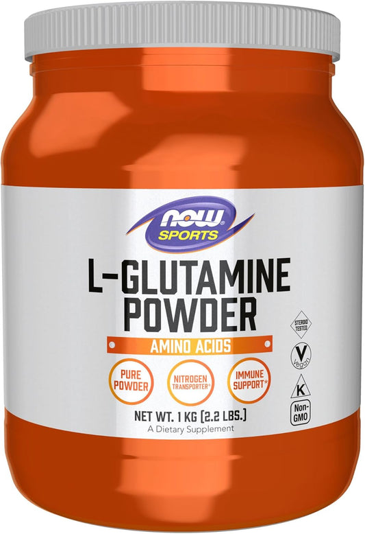 NOW Foods L-Glutamine Pure Powder for Sports Nutrition, Nitrogen Transporter, Amino Acid Supplement - 35.3-Ounce Jar