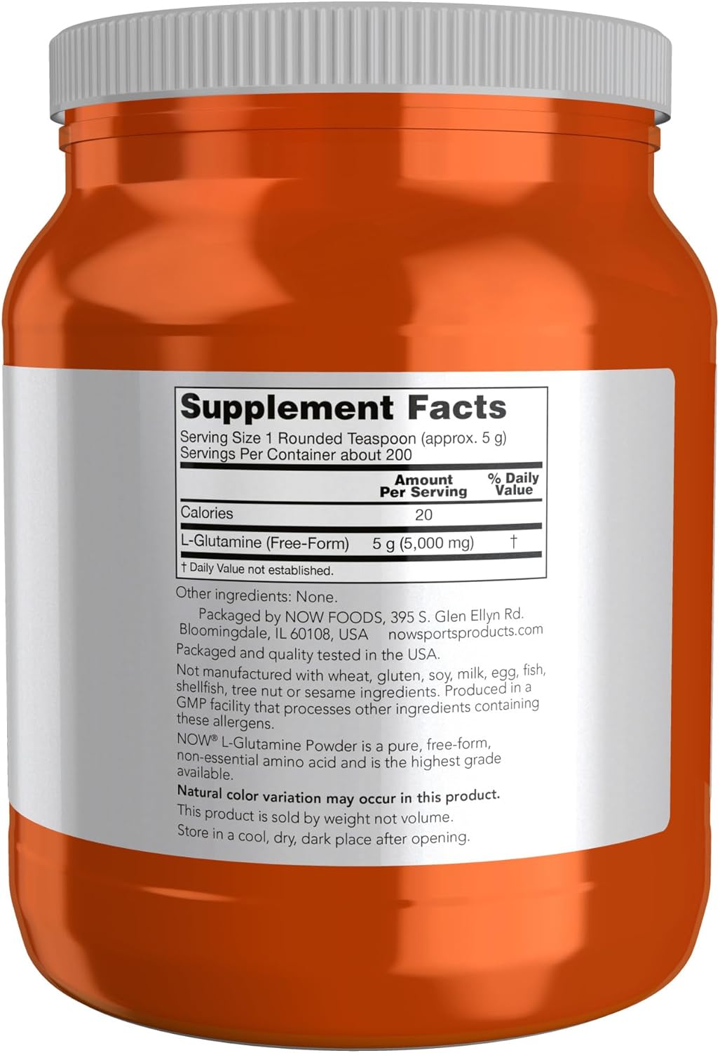 NOW Foods L-Glutamine Pure Powder for Sports Nutrition, Nitrogen Transporter, Amino Acid Supplement - 35.3-Ounce Jar