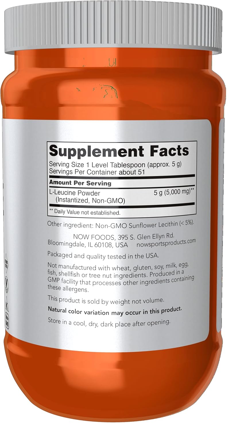 NOW Foods L-Leucine Powder for Lean Tissue Building, Sports Nutrition Supplement with Amino Acids, 9-Ounce Jar