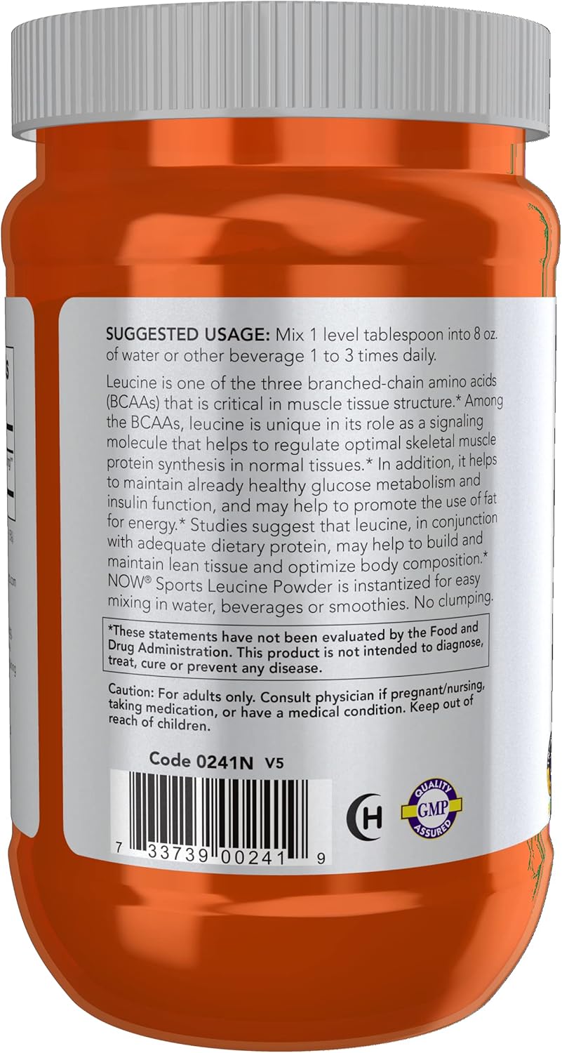 NOW Foods L-Leucine Powder for Lean Tissue Building, Sports Nutrition Supplement with Amino Acids, 9-Ounce Jar