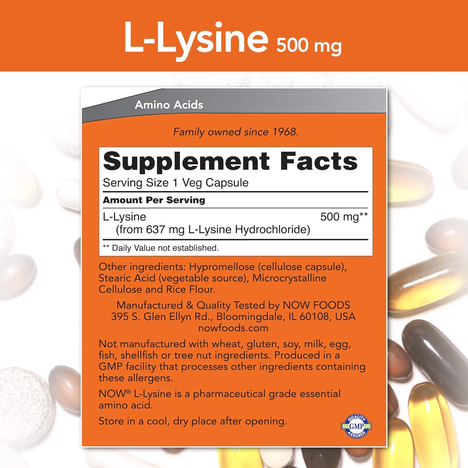 Now Foods L-Lysine 500 mg Capsules - 2 Pack of 250 Capsules