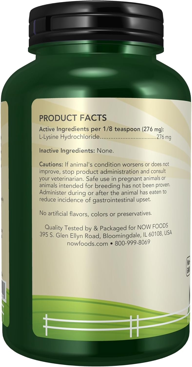 NOW Foods L-Lysine Powder Supplement for Cats, 8-Ounce - NASC Certified Pet Health Formula