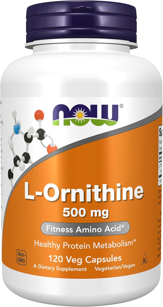 NOW Foods L-Ornithine Hydrochloride 500 mg Amino Acid Supplement - 120 Veg Capsules