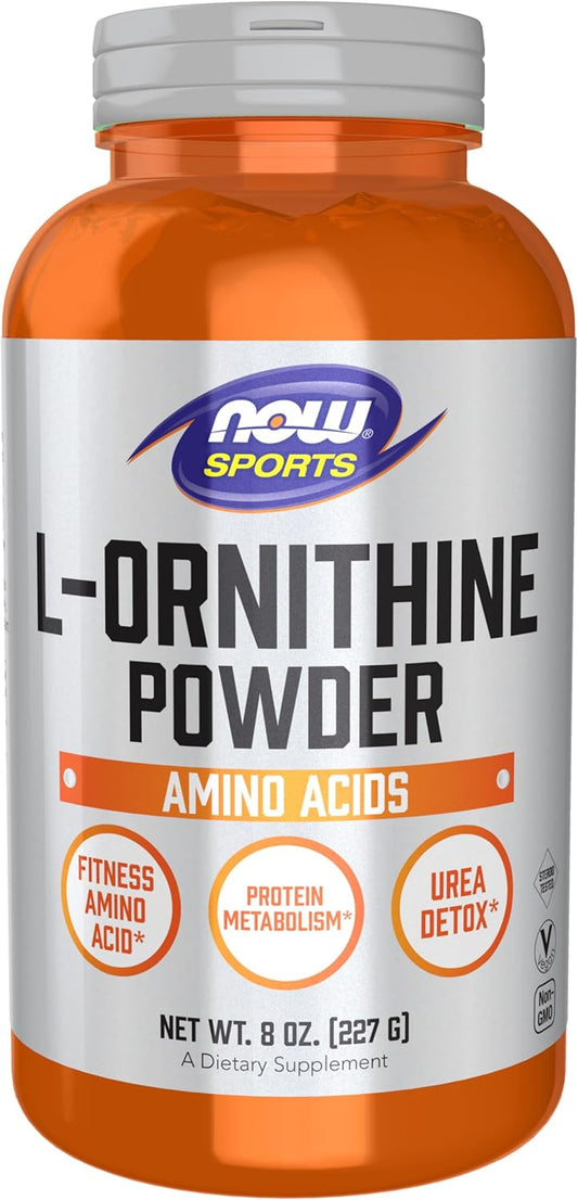 NOW Foods L-Ornithine Powder for Protein Metabolism and Urea Detox - Amino Acids Supplement, 8 oz
