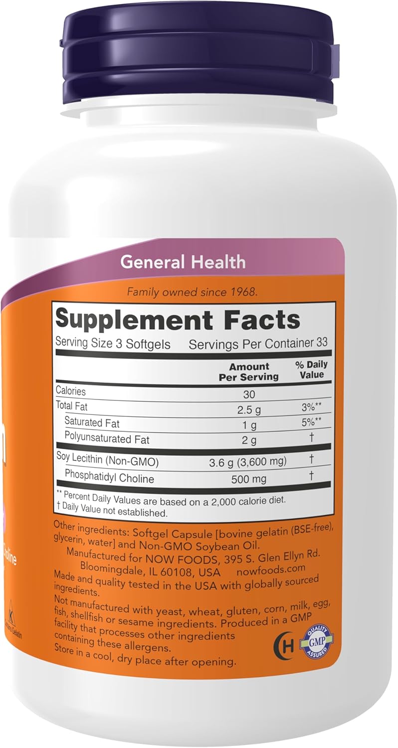 NOW Foods Lecithin 1200 mg Softgels with Phosphatidyl Choline - 100 Count
