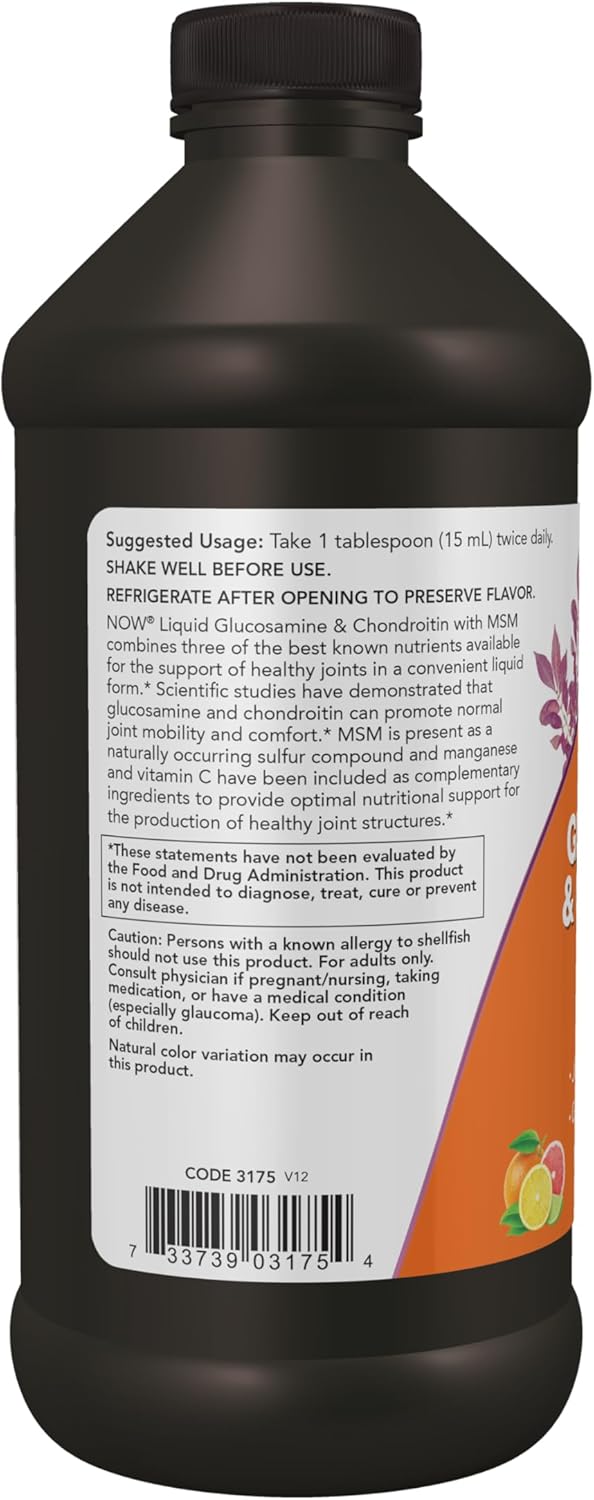 NOW Foods Liquid Glucosamine & Chondroitin with MSM Supplement for Joint Health and Mobility, 16-Ounce Bottle