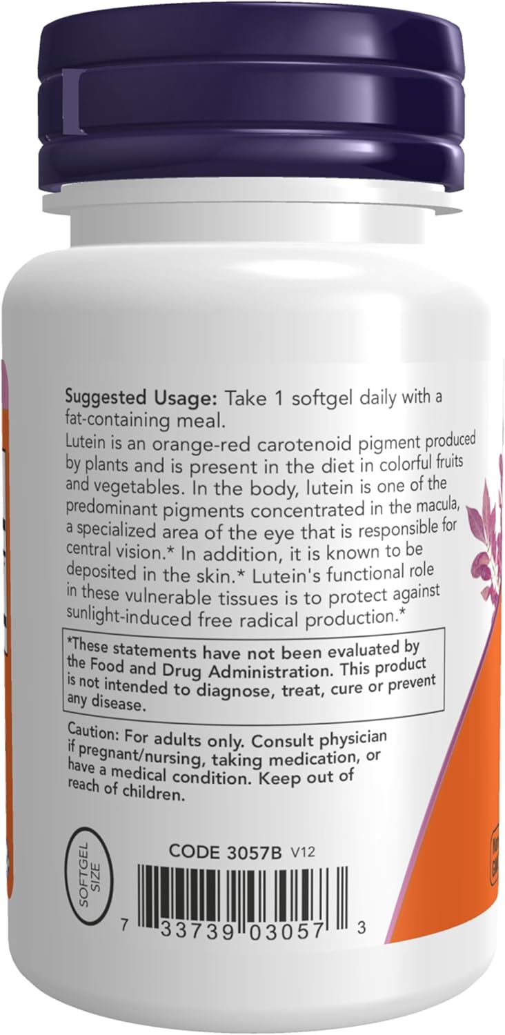 NOW Foods Lutein Softgels, 10 mg, 2-Pack - Eye Health and Antioxidant Support