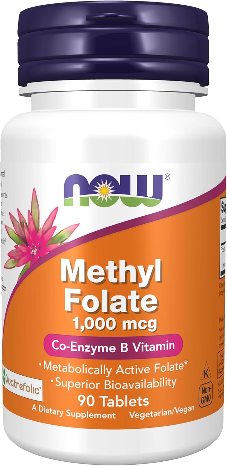 NOW Foods Methyl Folate 1000mcg Tablets - Metabolically Active Folate - Co-Enzyme B Vitamin - 90 Count
