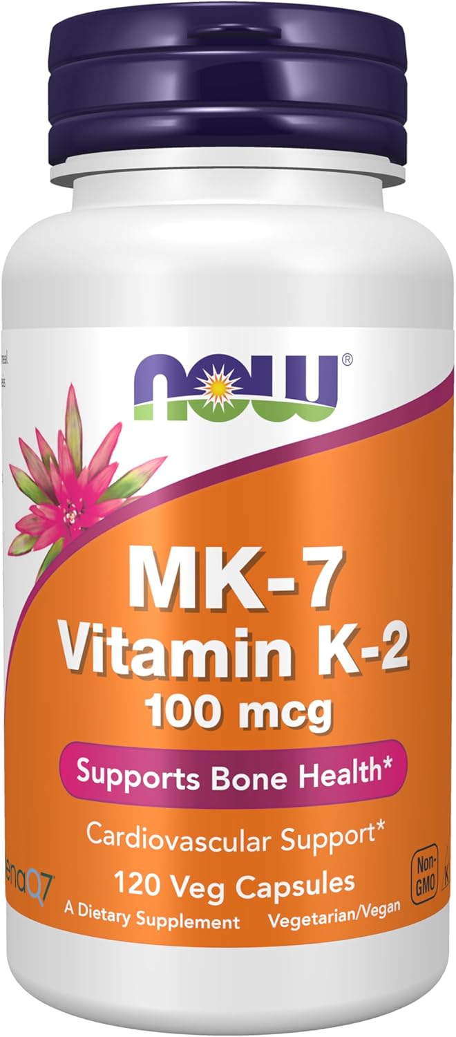 NOW Foods MK-7 Vitamin K-2 100 mcg - Cardiovascular & Bone Health Support - 120 Veg Capsules