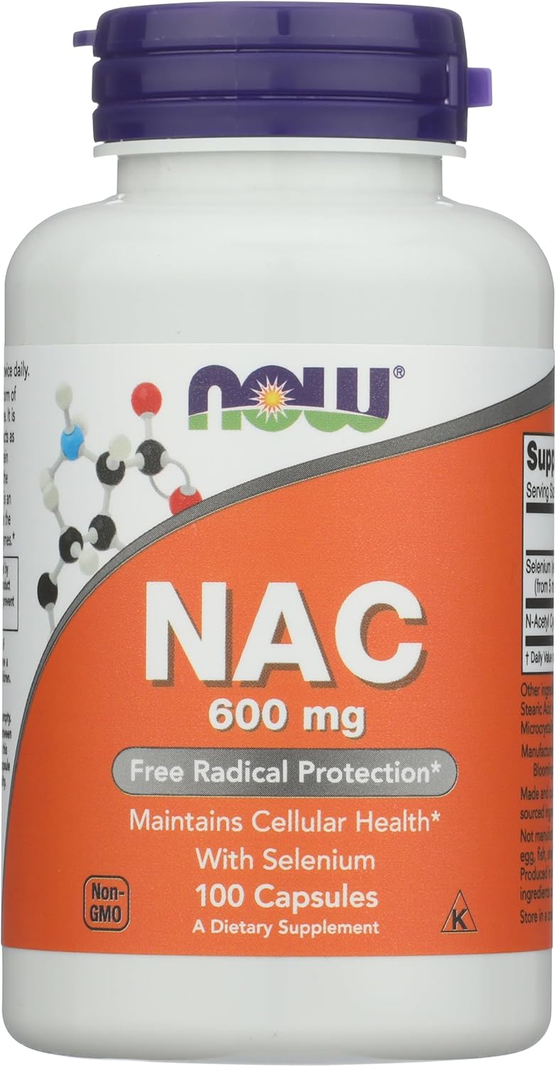 Now Foods NAC 600mg Capsules, 100 Count - N-Acetyl Cysteine Dietary Supplement
