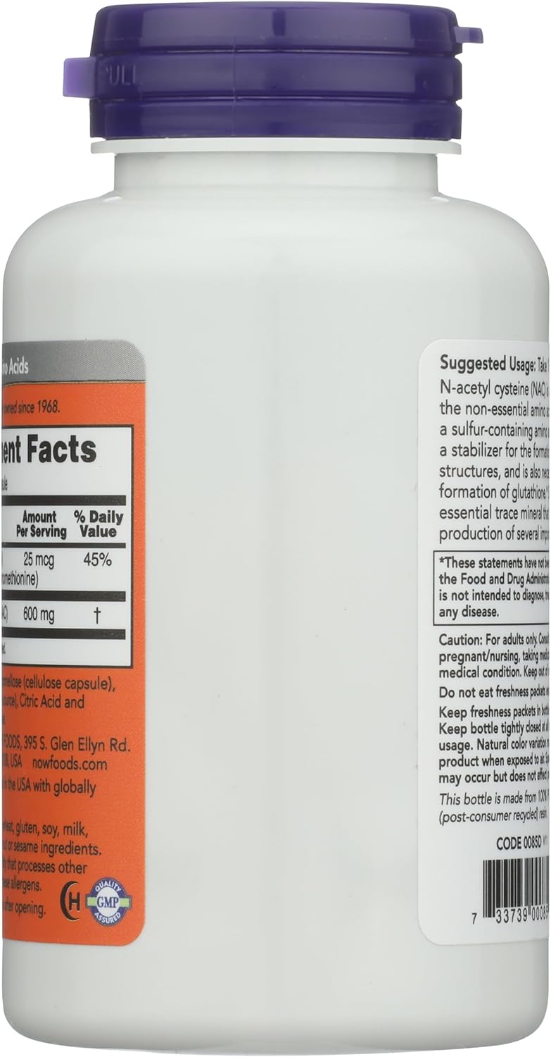 Now Foods NAC 600mg Capsules, 100 Count - N-Acetyl Cysteine Dietary Supplement