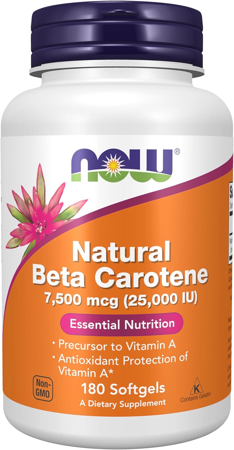 NOW Foods Natural Beta Carotene 25,000 IU Supplements - 180 Softgels for Essential Nutrition