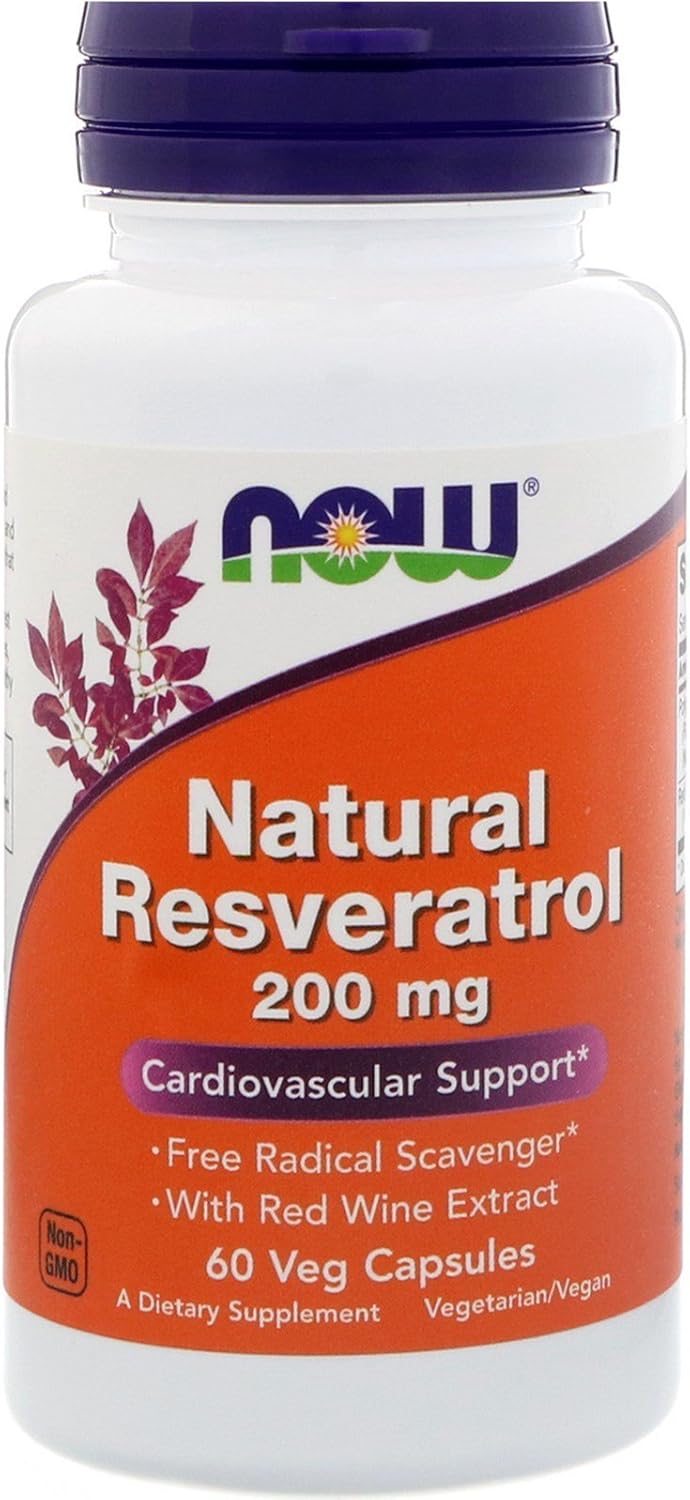 Now Foods Natural Resveratrol 200mg Capsules - 60 Count, Plant-Based Formula for Antioxidant Support