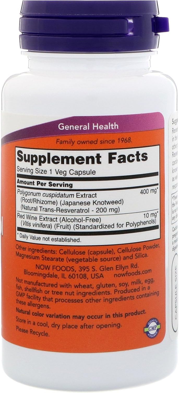 Now Foods Natural Resveratrol 200mg Capsules - 60 Count, Plant-Based Formula for Antioxidant Support