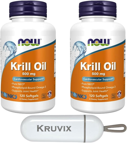 NOW Foods Neptune Krill Oil 500 mg Softgels - Pack of 2, Omega-3 Cardiovascular Support, Pill Organizer Included