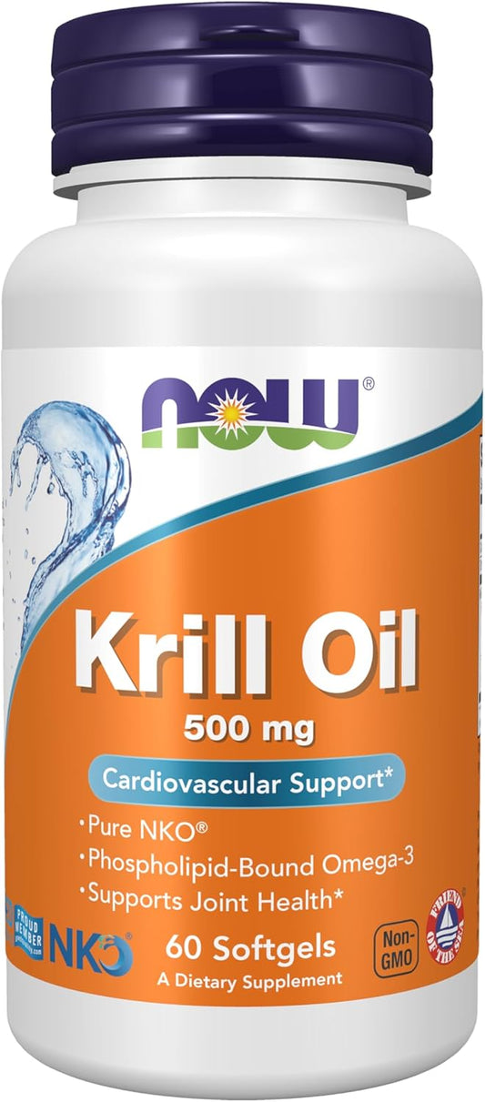 NOW Foods Neptune Krill Oil 500 mg Softgels for Cardiovascular Support - Omega-3 Phospholipid Formula (60 ct)