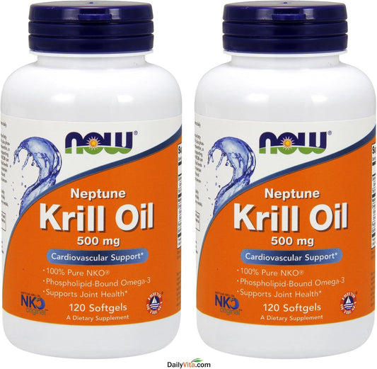 Now Foods Neptune Krill Oil 500mg - 2 Pack, 120 Softgels - Omega-3 Supplement for Heart Health & Joint Support