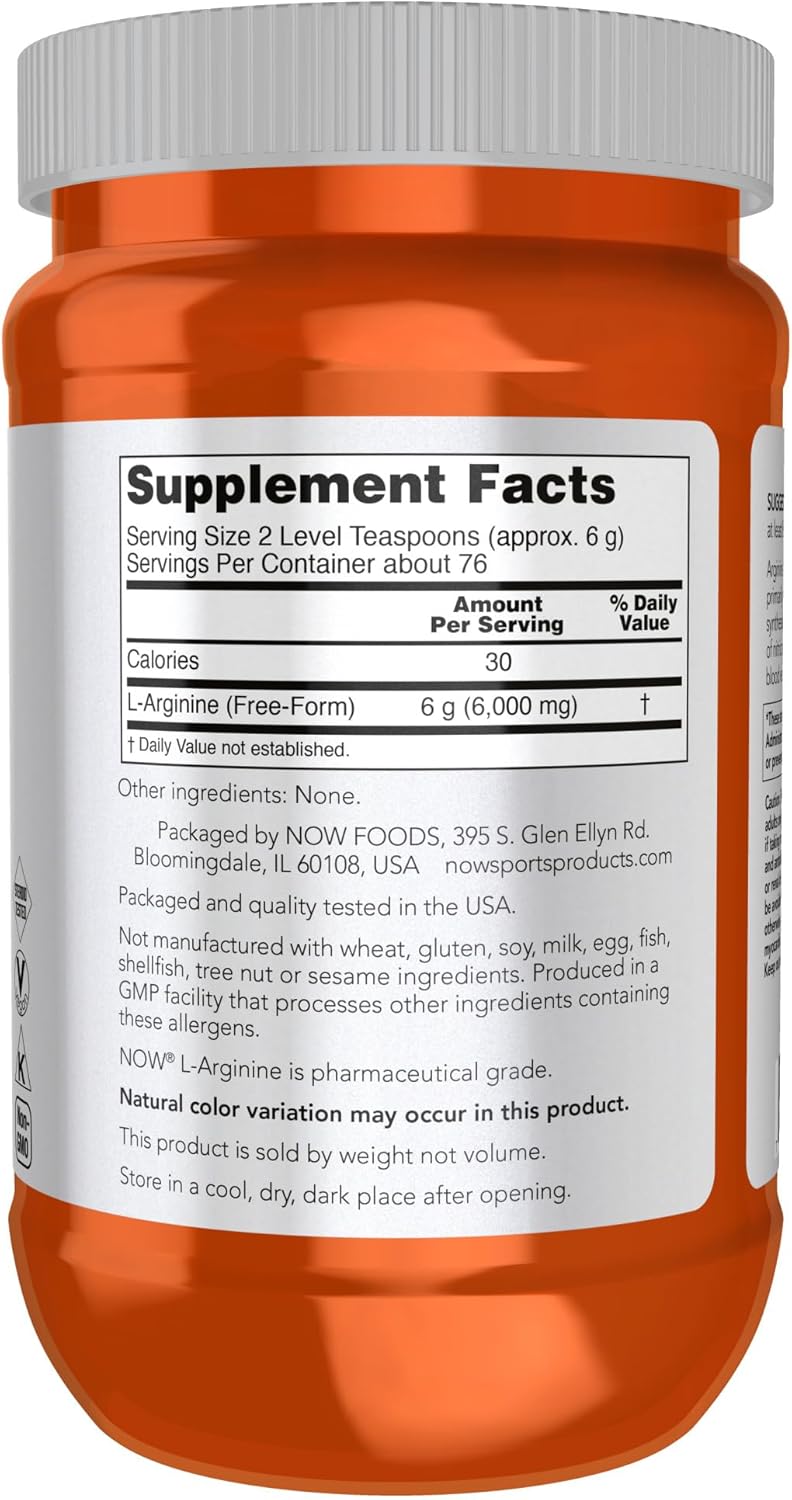 NOW Foods NOW Sports Nutrition L-Arginine Powder - 1lb Amino Acid Supplement for Nitric Oxide Boost