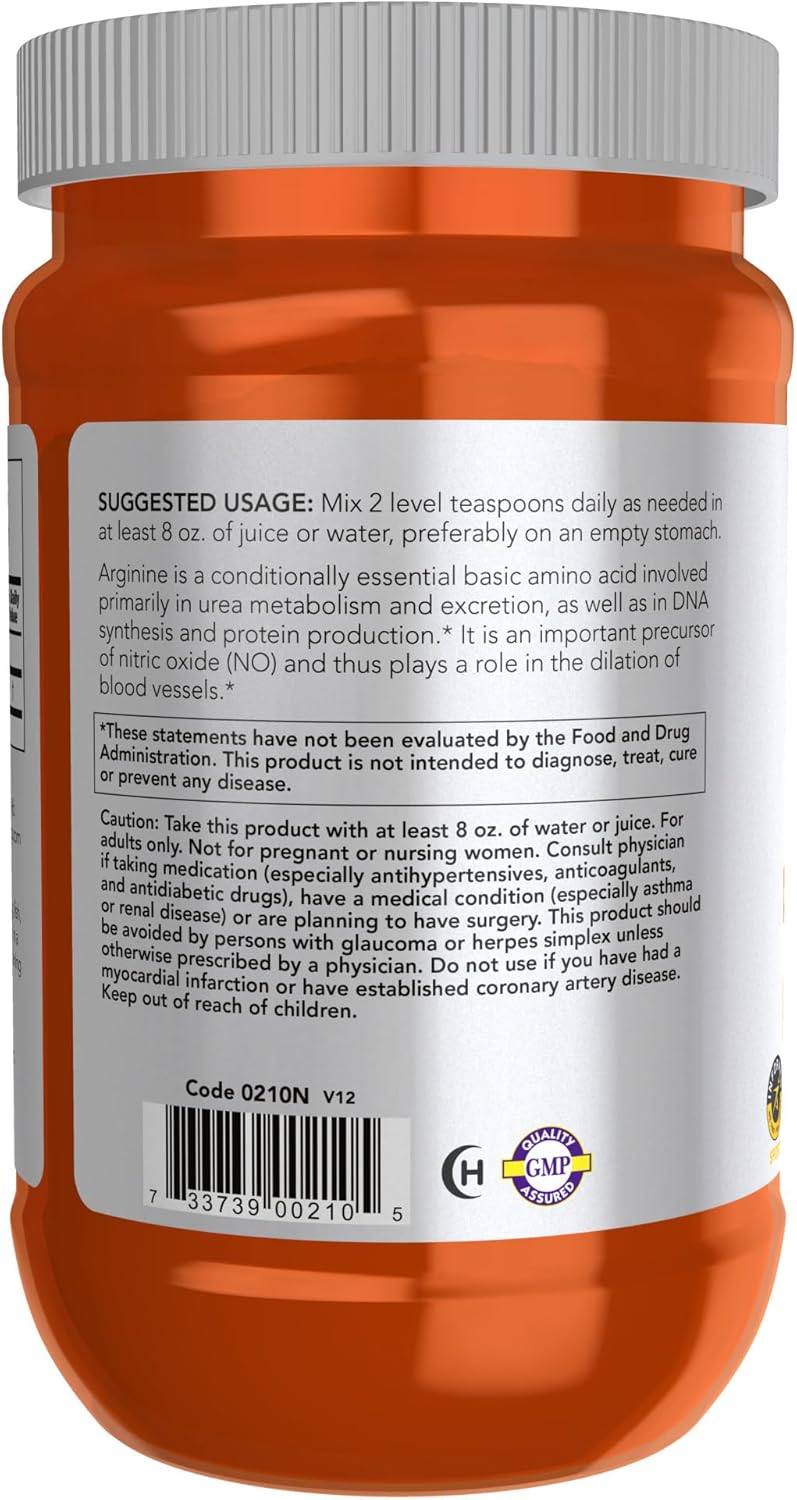 NOW Foods NOW Sports Nutrition L-Arginine Powder - 1lb Amino Acid Supplement for Nitric Oxide Boost