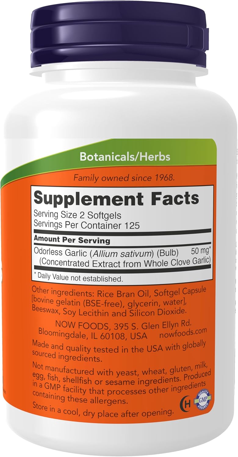 NOW Foods Odorless Garlic Supplements - Concentrated Extract in 250 Softgels