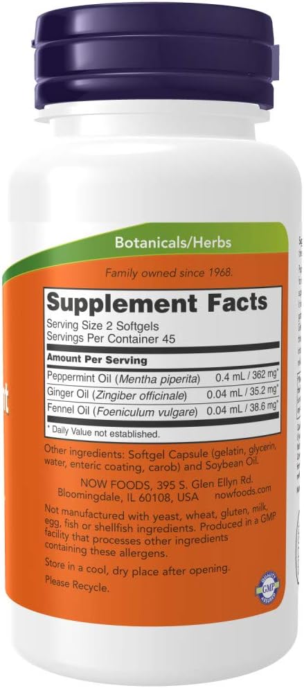 Now Foods Peppermint Softgels Enhanced with Ginger and Fennel Oils - 180 Softgels in Total