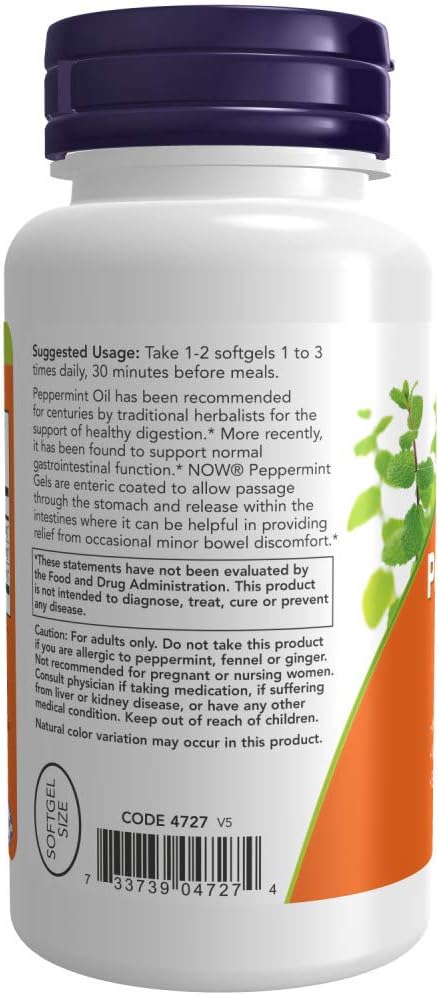 Now Foods Peppermint Softgels Enhanced with Ginger and Fennel Oils - 180 Softgels in Total