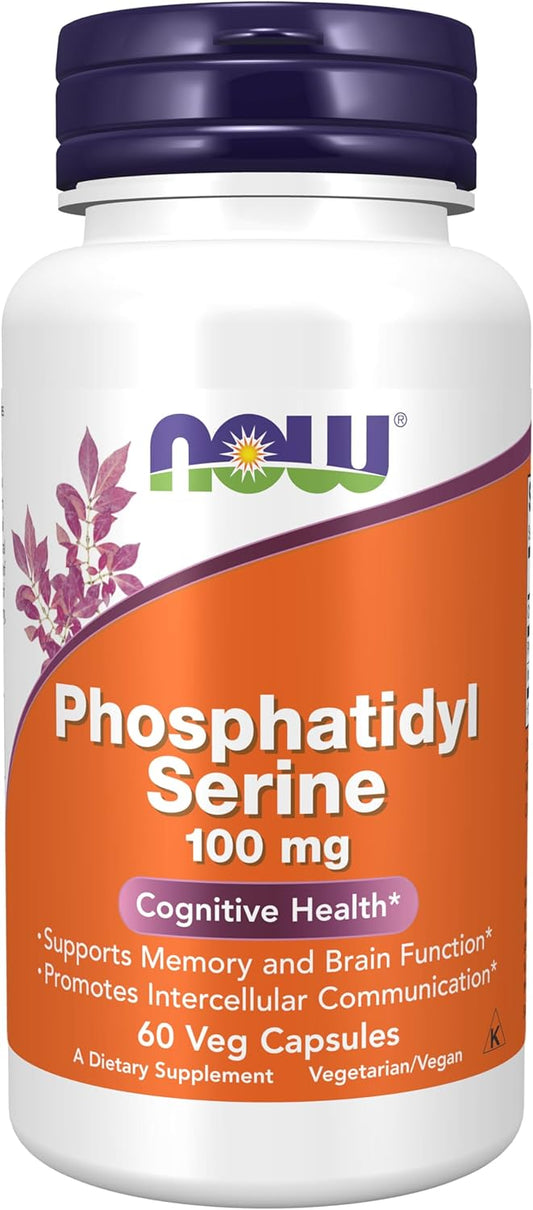 NOW Foods Phosphatidyl Serine 100 mg Supplements - 60 Veg Capsules, Soy Lecithin Compound