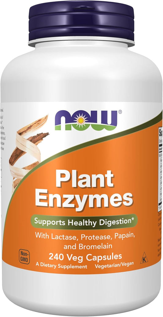 NOW Foods Plant Enzymes Supplement with Lactase, Protease, Papain, and Bromelain - 240 Veg Capsules