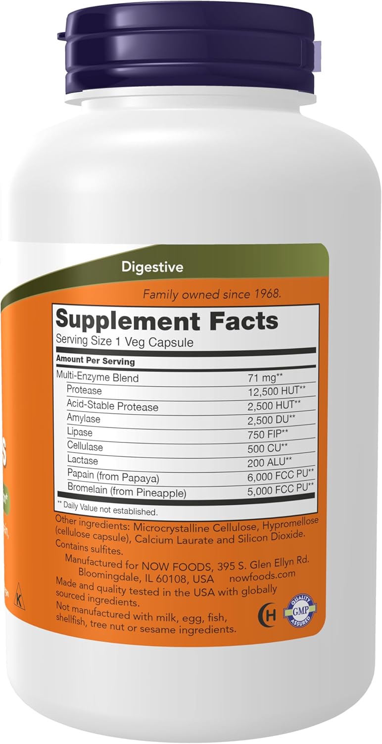 NOW Foods Plant Enzymes Supplement with Lactase, Protease, Papain, and Bromelain - 240 Veg Capsules