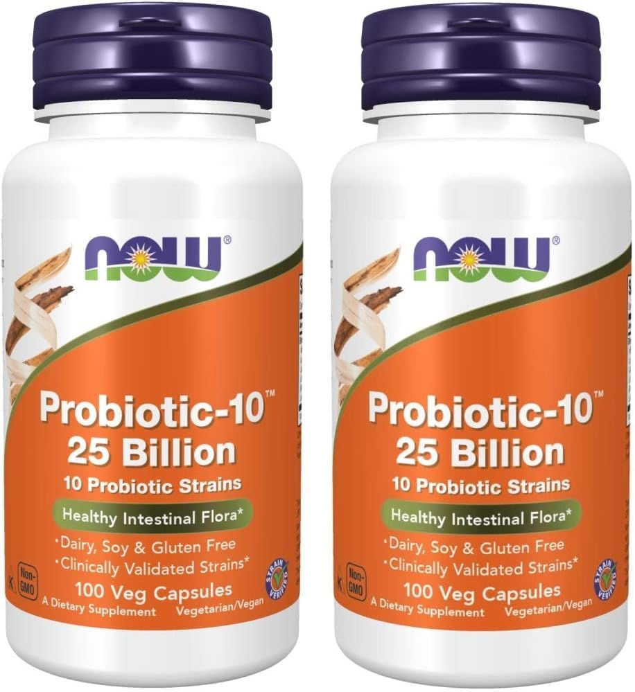 Now Foods Probiotic-10 25 Billion, 100 Count x 2 - Digestive Health and Immune Support Supplement