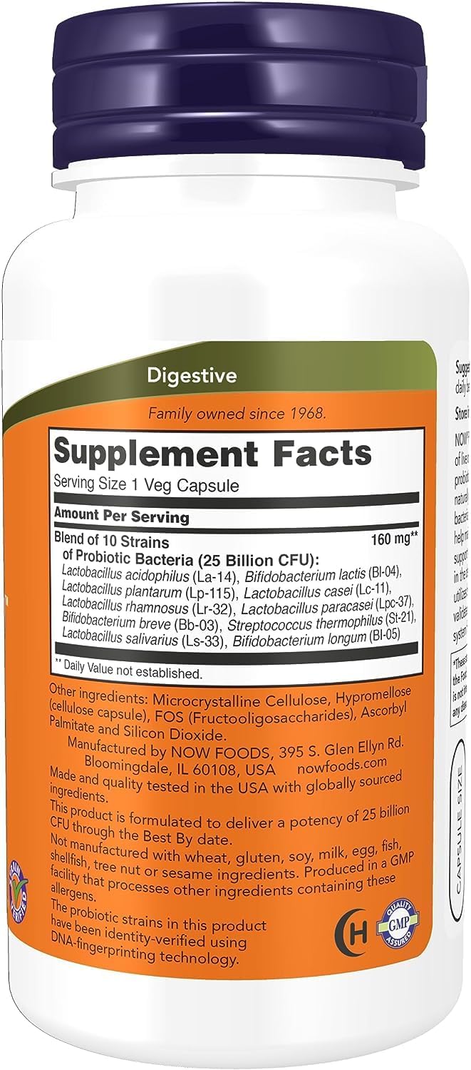 Now Foods Probiotic-10 25 Billion, 100 Count x 2 - Digestive Health and Immune Support Supplement