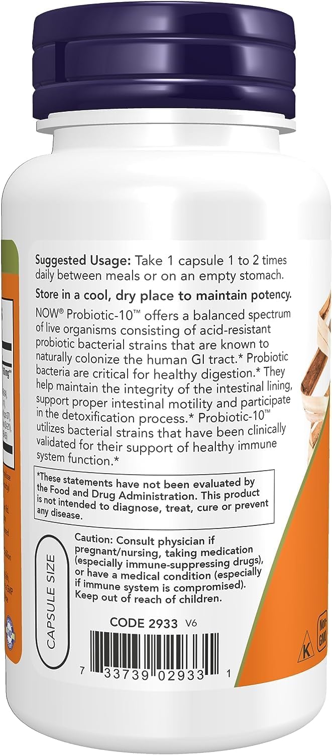 Now Foods Probiotic-10 25 Billion, 100 Count x 2 - Digestive Health and Immune Support Supplement