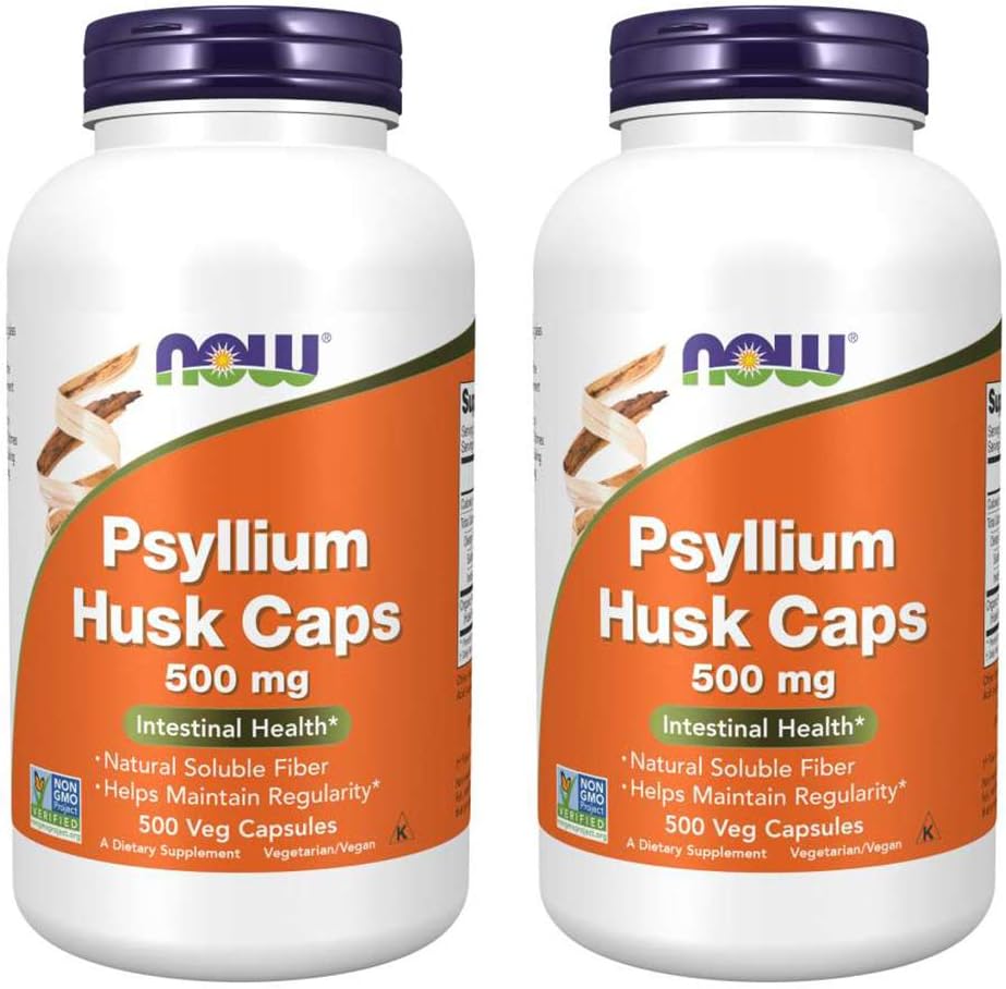 NOW Foods Psyllium Husk 500mg Capsules - 1000 Count (2 Bottles)