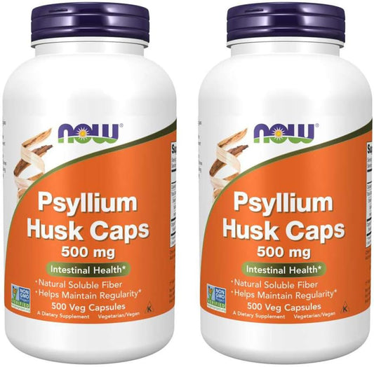 NOW Foods Psyllium Husk 500mg Capsules - 1000 Count (2 Bottles)