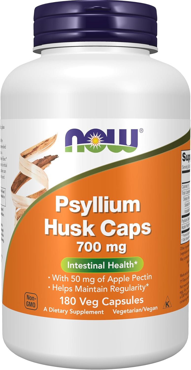 NOW Foods Psyllium Husk Capsules with Apple Pectin for Intestinal Health - 180 Veg Caps