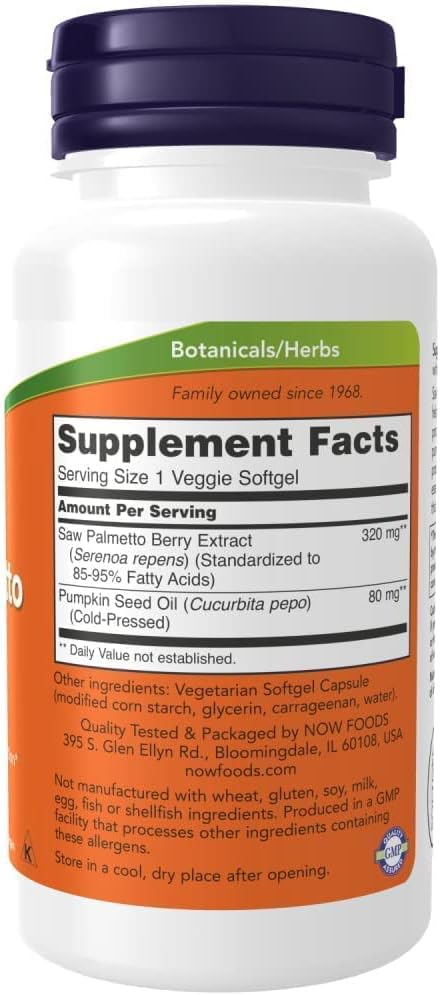 NOW Foods Saw Palmetto Extract Softgels - 320 mg, 90 Count, Pack of 2 - 180 Total Softgels