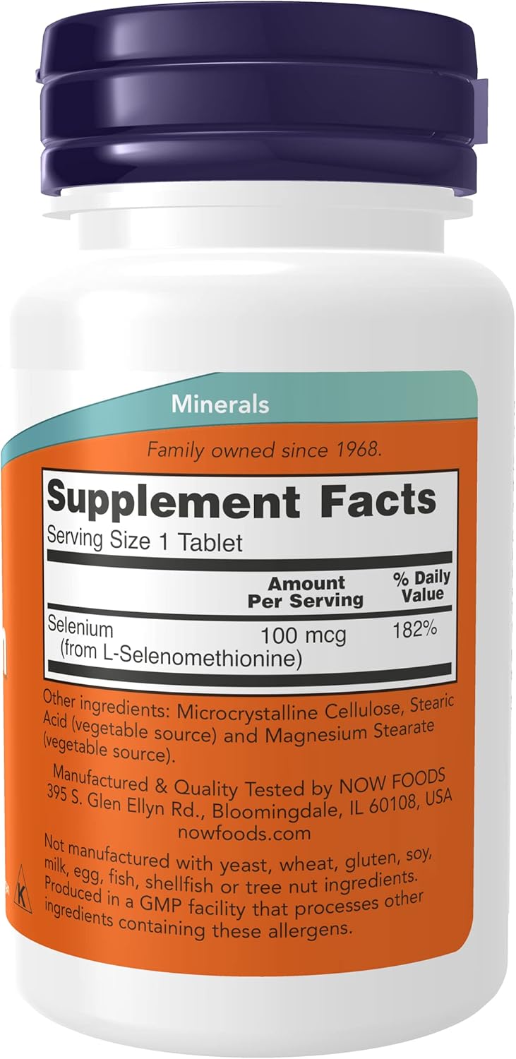 Now Foods Selenium Supplement - High Potency 100mcg Tablets - 100 Count