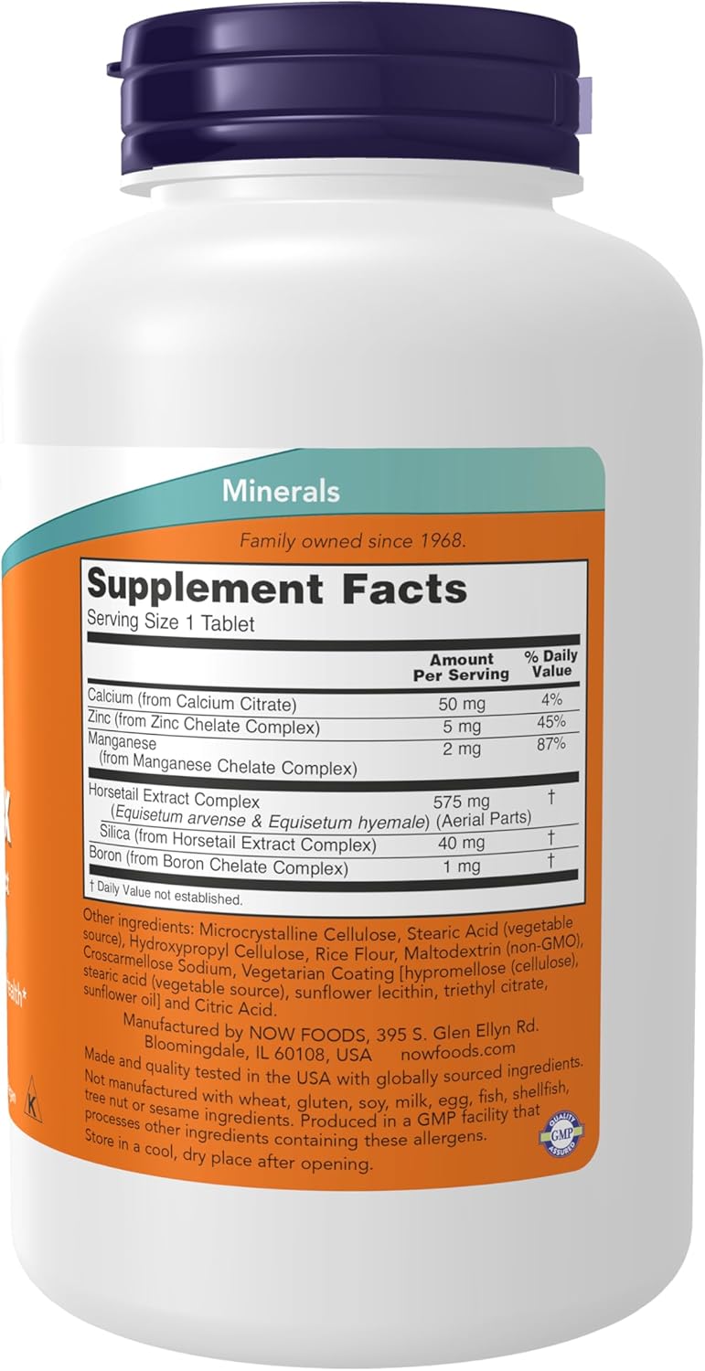 NOW Foods Silica Complex with Horsetail Extract - 180 Tablets for Hair, Skin, and Nail Health