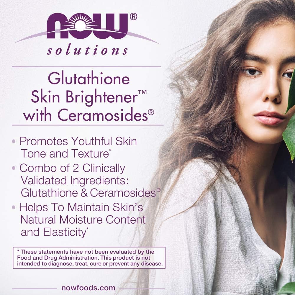 NOW Foods Solutions Glutathione Skin Brightener with Ceramosides, 30 Veg Capsules - Moisturizing and Illuminating Formula