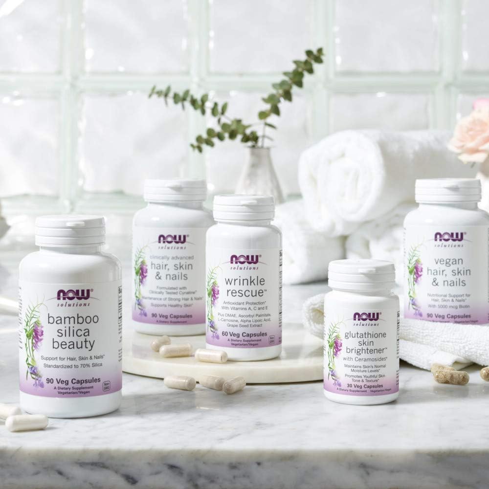 NOW Foods Solutions Glutathione Skin Brightener with Ceramosides, 30 Veg Capsules - Moisturizing and Illuminating Formula