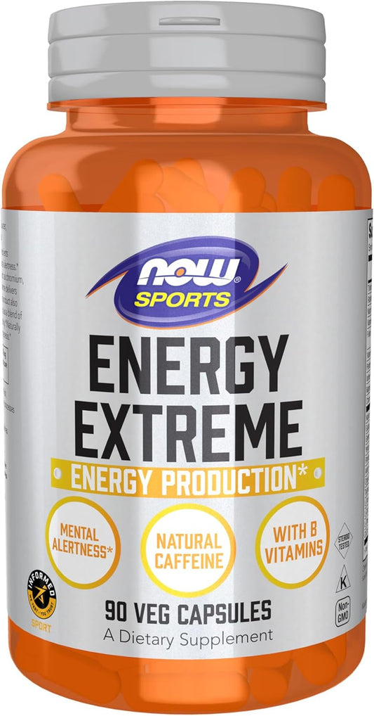 NOW Foods Sports Energy Extreme Supplement 90 Veg Capsules - Boost Energy with B Vitamins, Chromium, Magnesium Malate, Carnitine
