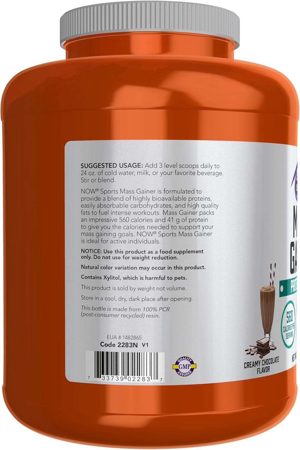 NOW Foods Sports Mass Gainer Protein Powder, Chocolate Pea & Whey Blend, 5.5 lbs.