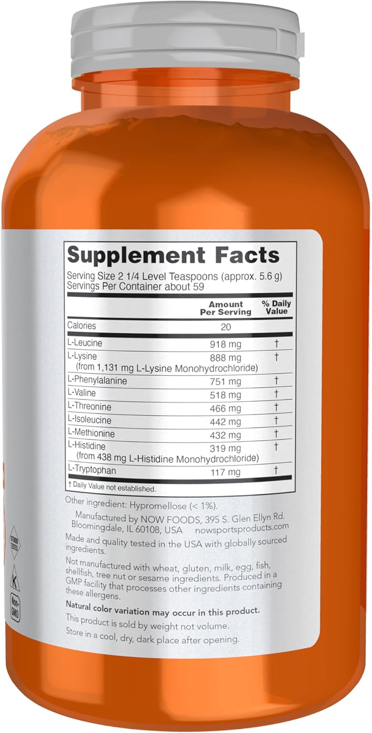 NOW Foods Sports Nutrition Amino-9 Essentials Powder - 330g for Enhanced Protein Synthesis and Amino Acids