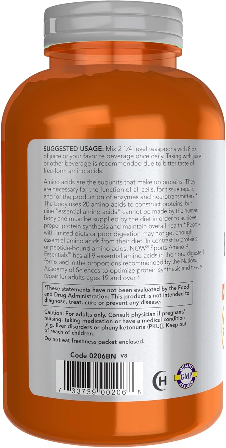 NOW Foods Sports Nutrition Amino-9 Essentials Powder - 330g for Enhanced Protein Synthesis and Amino Acids
