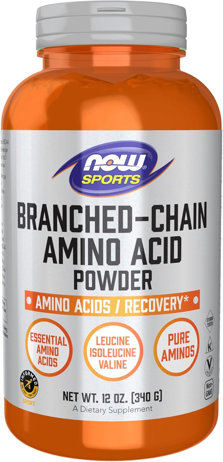 NOW Foods Sports Nutrition BCAA Powder, Essential Amino Acids for Muscle Recovery, 12-Ounce