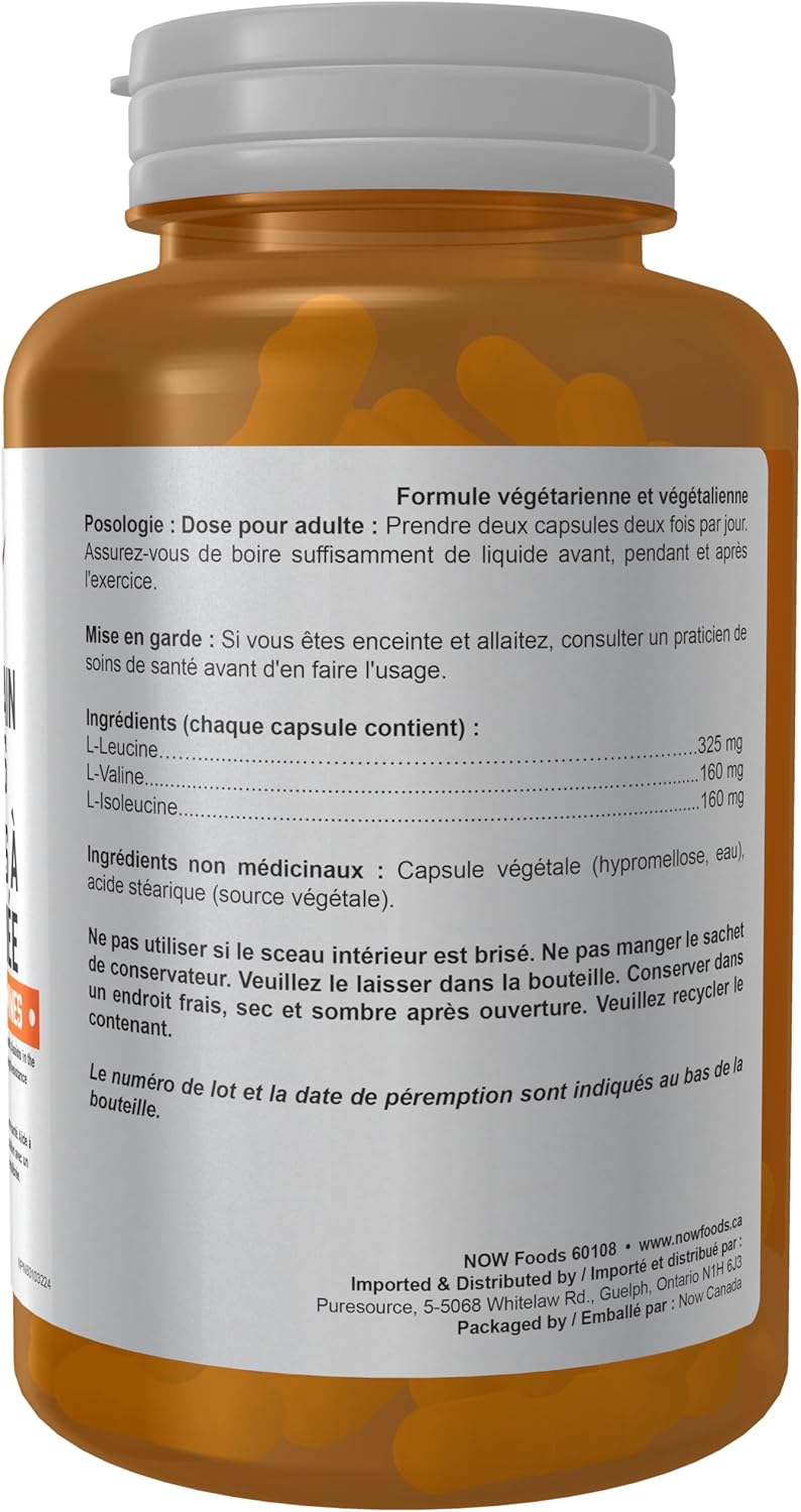 NOW Foods Sports Nutrition BCAA Supplement, 120 Vegetarian Capsules with Leucine, Isoleucine, and Valine
