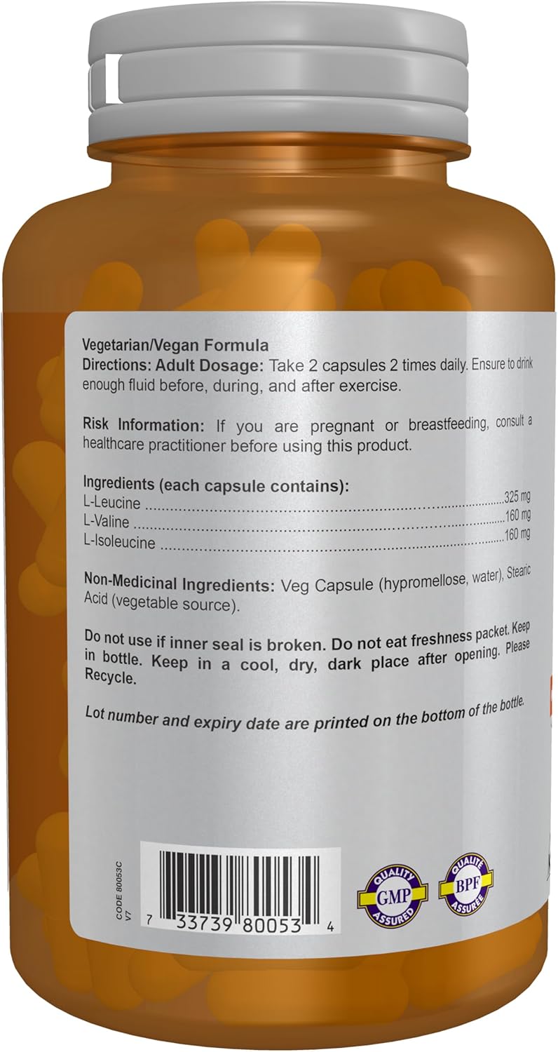 NOW Foods Sports Nutrition BCAA Supplement, 120 Vegetarian Capsules with Leucine, Isoleucine, and Valine