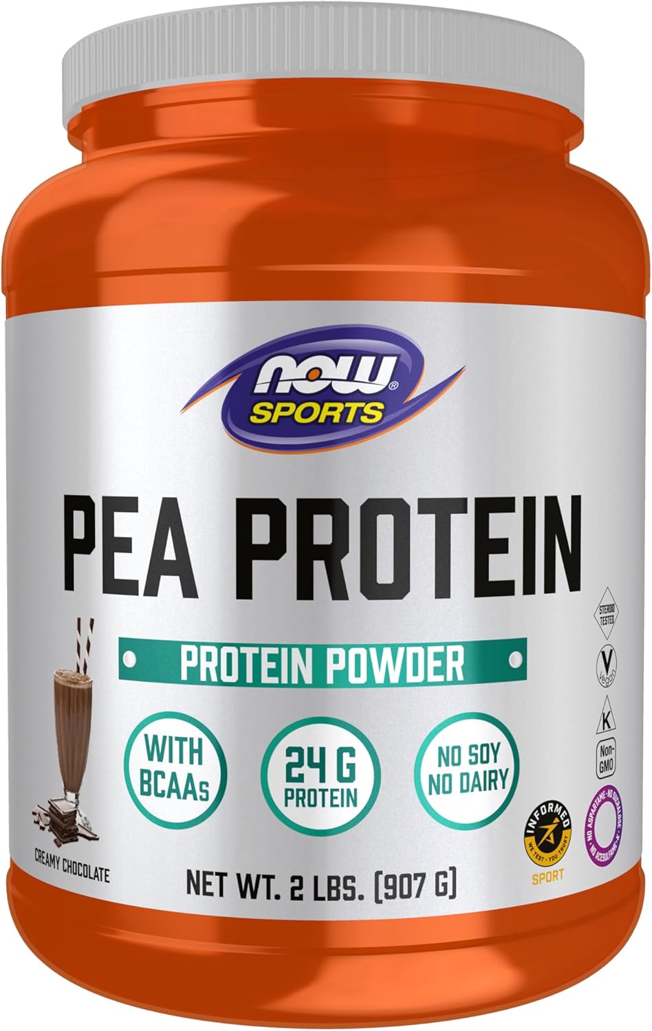 NOW Foods Sports Nutrition: Creamy Chocolate Pea Protein Powder, 24g, Easily Digestible, 2lb